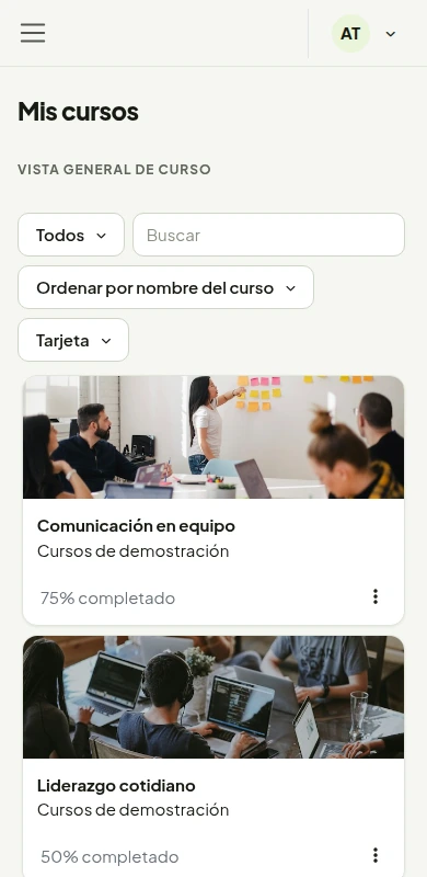 Captura real de los cursos de demostración en Moodle desde un celular