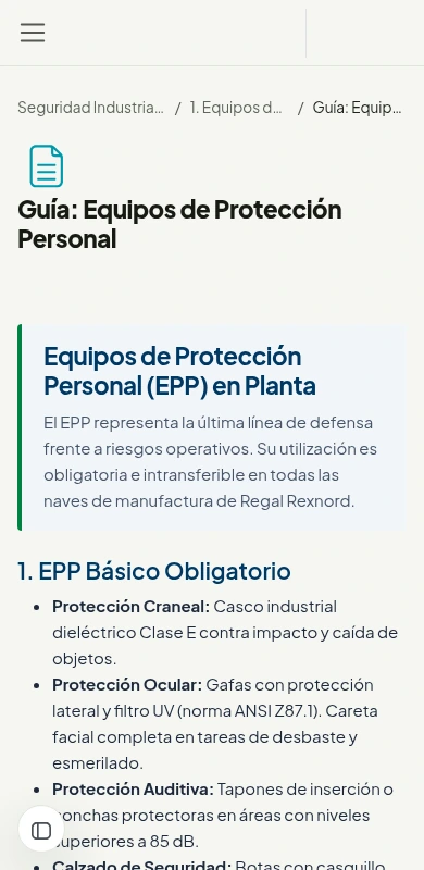 Captura real de una guía de Equipos de Protección Personal en Moodle desde un celular